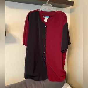 Vintage Maroon and Black Button Up Abstract 80s Shirt Size 22